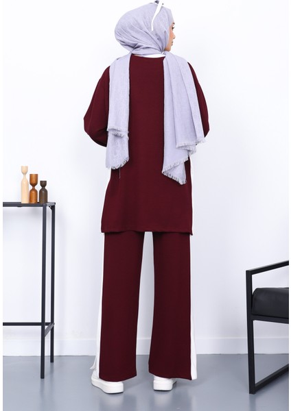 Mürdüm Renk Bloklu Modal Tunik Pantolonlu Takım indirimleri