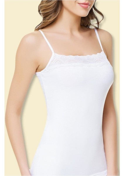 Kadın Dantelli Ip Askılı 6 Lı Paket Elastan Pamuklu Atlet