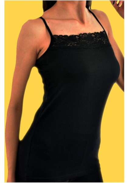 Kadın Dantelli Ip Askılı 6 Lı Paket Elastan Pamuklu Atlet