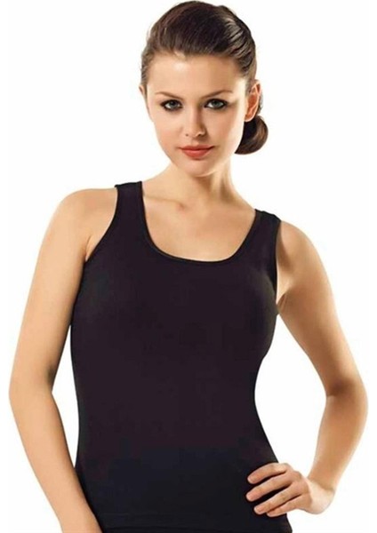 Kadın Siyah Ribana Geniş Askılı Atlet 6'lı