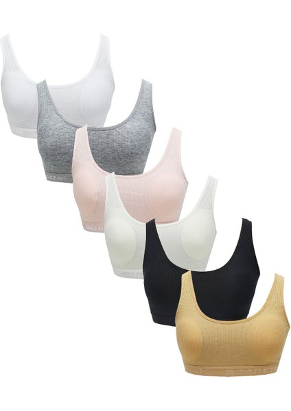 Genç Kız 6'lı Kaşkorse Pedli Düz Geniş Askı Alıştırma Yarım Atlet Büstiyer