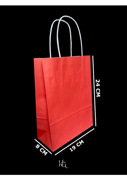 19X8X24 cm Burgu Saplı Kırmızı Kraft Çanta, Kağıt Poşet Çanta 5 Adet