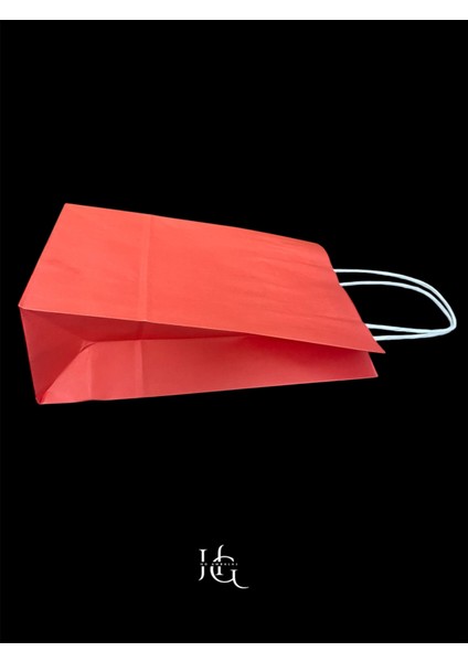 19X8X24 cm Burgu Saplı Kırmızı Kraft Çanta, Kağıt Poşet Çanta 5 Adet