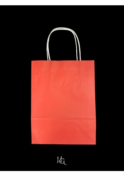 19X8X24 cm Burgu Saplı Kırmızı Kraft Çanta, Kağıt Poşet Çanta 5 Adet