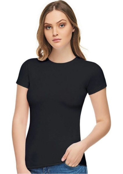 Kadın 3 Lü Paket Sıfır Yaka Likralı Yarım Kollu Atlet