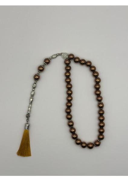 El Yapımı Doğal Hematit Taş Tesbih – Bronz Renk, 33’lü, Ay Yıldız Motifli Gümüş İmame fiyatları