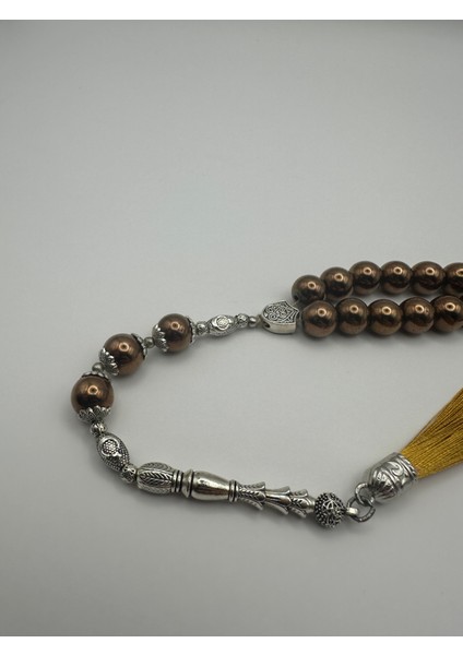 El Yapımı Doğal Hematit Taş Tesbih – Bronz Renk, 33’lü, Ay Yıldız Motifli Gümüş İmame modelleri