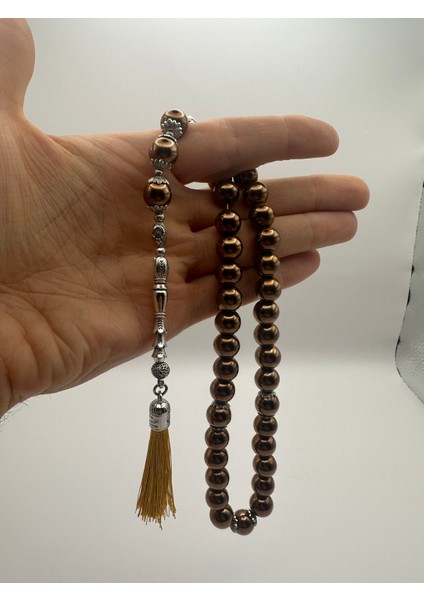 El Yapımı Doğal Hematit Taş Tesbih – Bronz Renk, 33’lü, Ay Yıldız Motifli Gümüş İmame fırsatları