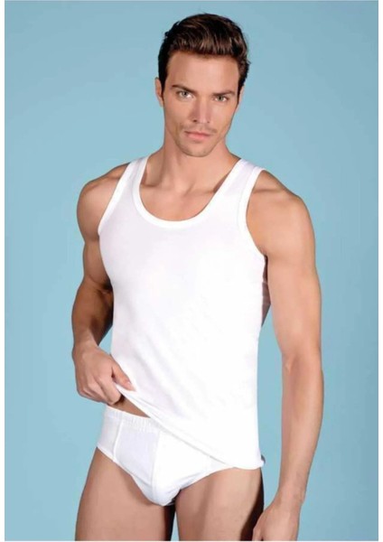 Erkek Beyaz 6'lı Paket Pamuklu Penye Atlet