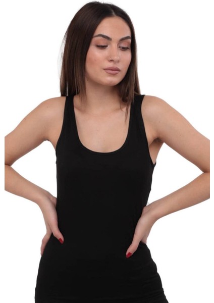 Kadın Siyah Modal Elastan Likralı Pamuklu Geniş Askılı Atlet