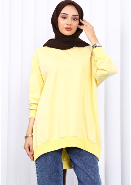 Sarı Önü Kısa Arkası Uzun Oversize Sweatshirt