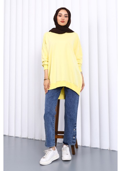 Sarı Önü Kısa Arkası Uzun Oversize Sweatshirt fiyatları