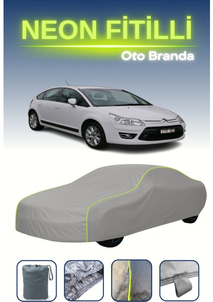 Gri [citroen C4 Hatchback 2008 - 2010] Uyumlu Neon Fitilli Araba Brandası, Su ve Toz Geçirmez