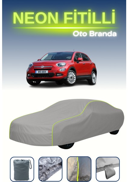 Gri [fiat 500X 2015 - 2018] Uyumlu Neon Fitilli Araba Brandası, Su ve Toz Geçirmez