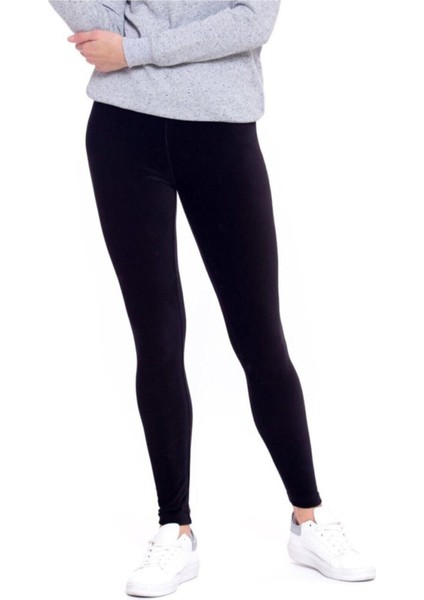 Kadın Siyah Fitilli Kadife Tayt Pantolon