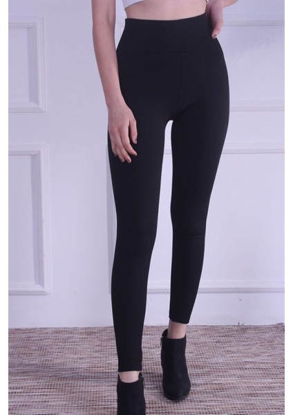 Kadın Siyah Sıkılaştıcı Toparlayıcı Yüksek Bel Geniş Kemerli Çelik Örme Tayt