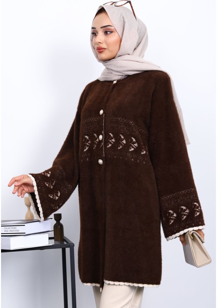 Kahverengi Desenli Angora Yumoş Triko Hırka fırsatları