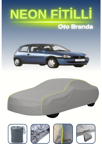 Gri [opel Corsa B] Uyumlu Neon Fitilli Araba Brandası, Su ve Toz Geçirmez