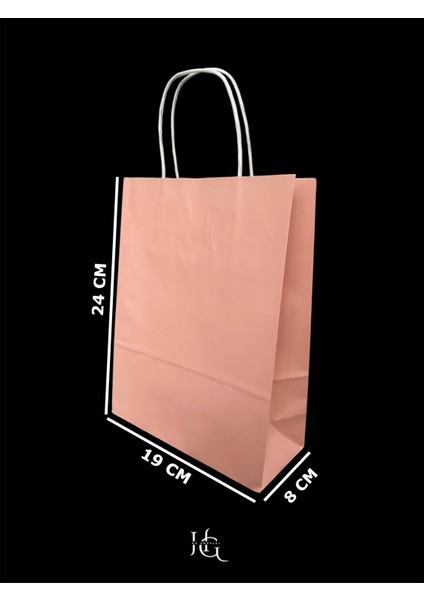 19X8X24 cm Burgu Saplı Pembe Kraft Çanta, Kağıt Poşet Çanta 5 Adet