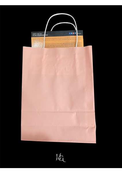 19X8X24 cm Burgu Saplı Pembe Kraft Çanta, Kağıt Poşet Çanta 5 Adet fiyatları