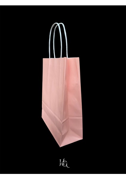 19X8X24 cm Burgu Saplı Pembe Kraft Çanta, Kağıt Poşet Çanta 5 Adet