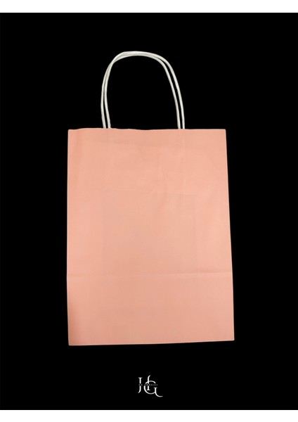 19X8X24 cm Burgu Saplı Pembe Kraft Çanta, Kağıt Poşet Çanta 5 Adet