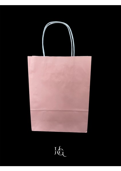19X8X24 cm Burgu Saplı Pembe Kraft Çanta, Kağıt Poşet Çanta 5 Adet