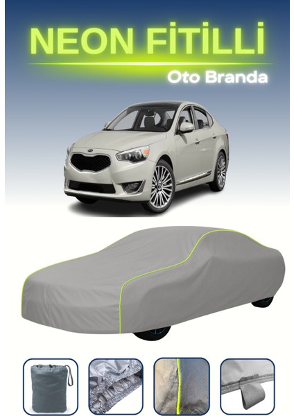 Gri [kia K7 / Cadenza 2013 - 2016] Uyumlu Neon Fitilli Araba Brandası, Su ve Toz Geçirmez