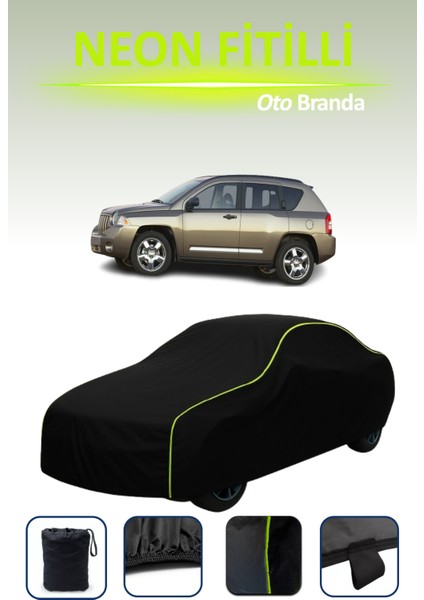 Siyah [jeep Compass 2006 - 2011] Uyumlu Neon Fitilli Araba Brandası, Su ve Toz Geçirmez