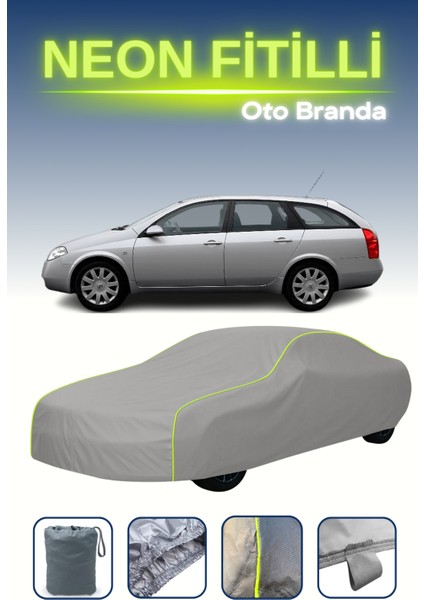 Gri [nissan Primera Wagon 2002 - 2021] Uyumlu Neon Fitilli Araba Brandası, Su ve Toz Geçirmez