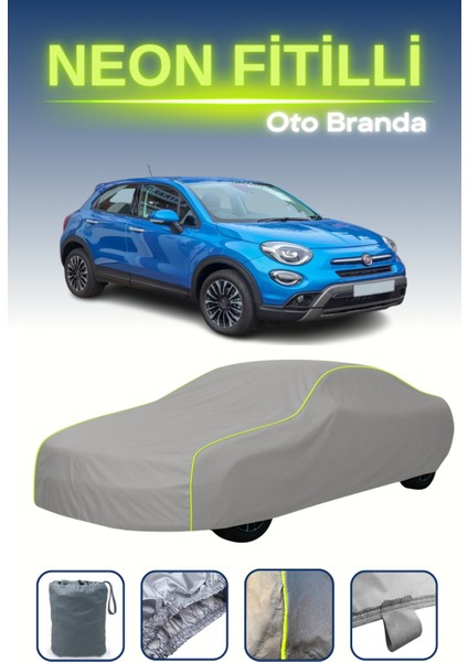 Gri [fiat 500X Cross/city Cross] Uyumlu Neon Fitilli Araba Brandası, Su ve Toz Geçirmez
