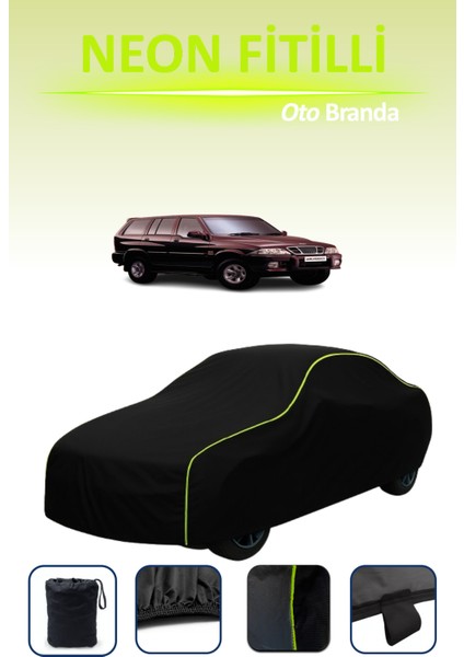 Siyah [ssangyong Musso Sports 1998 - 2005] Uyumlu Neon Fitilli Araba Brandası, Su ve Toz Geçirmez