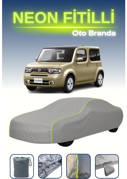 Gri [nissan Cube] Uyumlu Neon Fitilli Araba Brandası, Su ve Toz Geçirmez