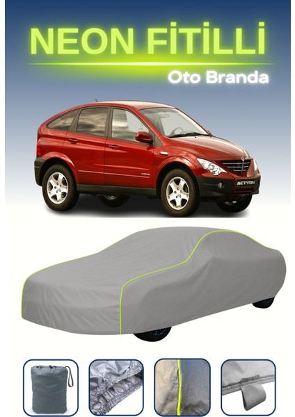Gri [ssangyong Actyon 2006 - 2011] Uyumlu Neon Fitilli Araba Brandası, Su ve Toz Geçirmez