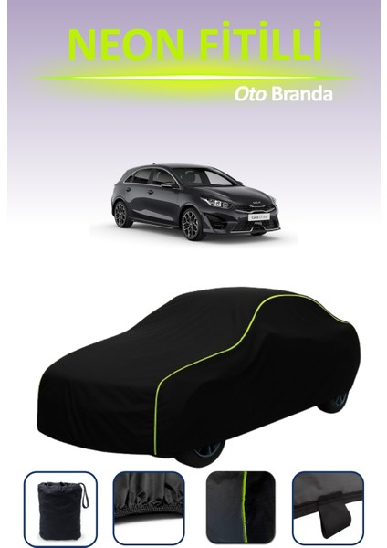 Siyah [kia Ceed 3] Uyumlu Neon Fitilli Araba Brandası, Su ve Toz Geçirmez