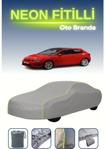 Gri [seat Leon Sc 3-Kapılı 2013 - 2017] Uyumlu Neon Fitilli Araba Brandası, Su ve Toz Geçirmez