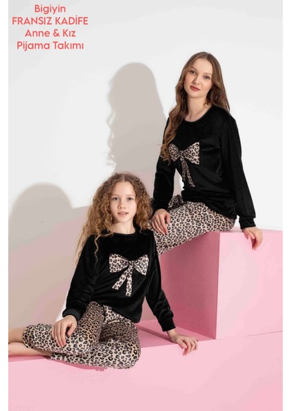 Fransız Kadife Kışlık Çocuk Pijama Takımı Anne & Kız Pijama Takımı