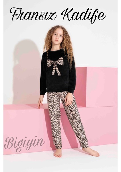 Fransız Kadife Kışlık Çocuk Pijama Takımı Anne & Kız Pijama Takımı