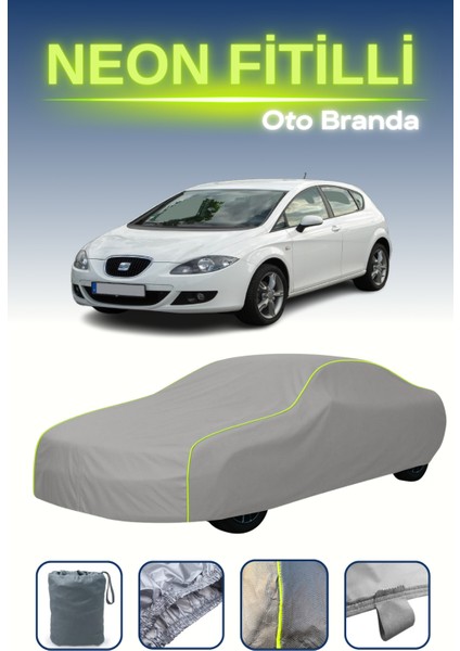 Gri [seat Leon 2005 - 2009] Uyumlu Neon Fitilli Araba Brandası, Su ve Toz Geçirmez