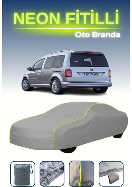 Gri [volkswagen Caddy 2013 - 2021] Uyumlu Neon Fitilli Araba Brandası, Su ve Toz Geçirmez