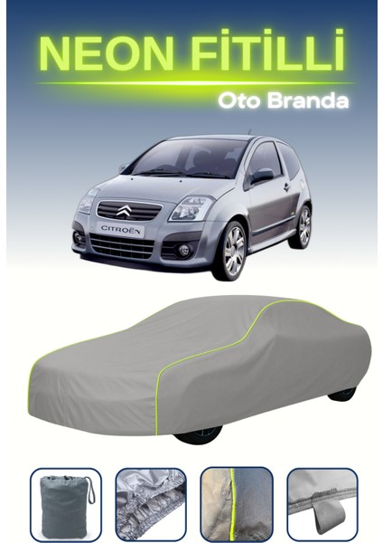 Gri [citroen C2 1] Uyumlu Neon Fitilli Araba Brandası, Su ve Toz Geçirmez