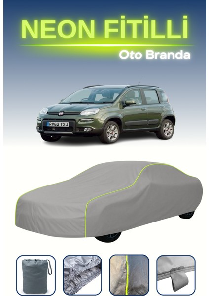 Gri [fiat Panda 4x4 2012 - 2021] Uyumlu Neon Fitilli Araba Brandası, Su ve Toz Geçirmez