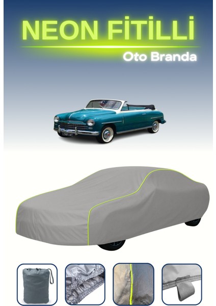 Gri [fiat 1400 Cabriolet 1950 - 1954] Uyumlu Neon Fitilli Araba Brandası, Su ve Toz Geçirmez