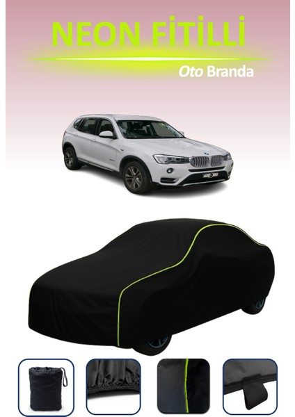 Siyah [bmw X3 (F25) 2014 - 2017] Uyumlu Neon Fitilli Araba Brandası, Su ve Toz Geçirmez