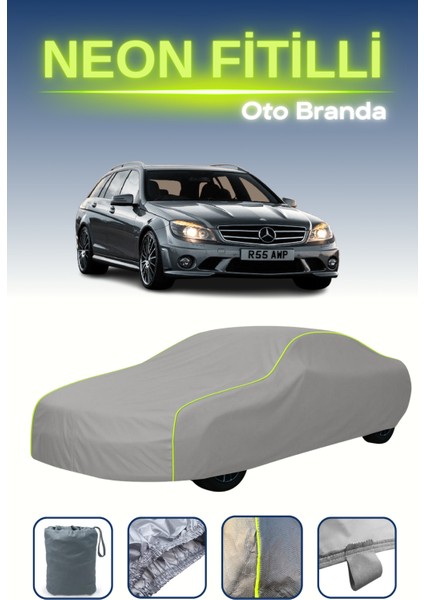 Gri [mercedes C 63 Amg (W204) 2011 - 2014] Uyumlu Neon Fitilli Araba Brandası, Su ve Toz Geçirmez