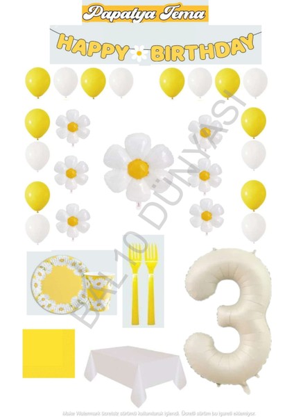 BAL10 3 Yaş Papatya Temalı Doğum Günü Parti Seti
