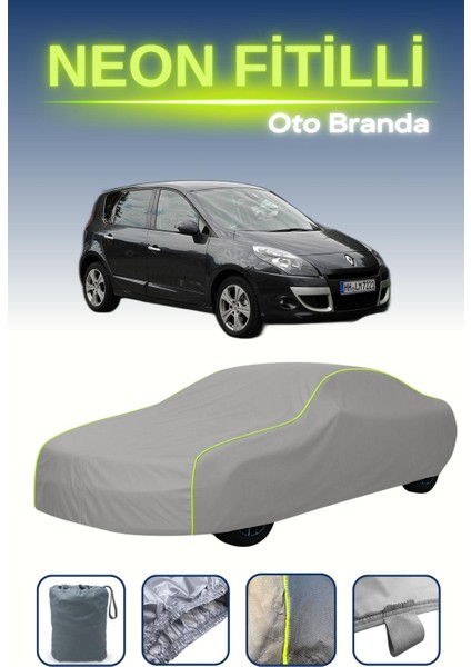 Gri [renault Grand Scenic 3] Uyumlu Neon Fitilli Araba Brandası, Su ve Toz Geçirmez
