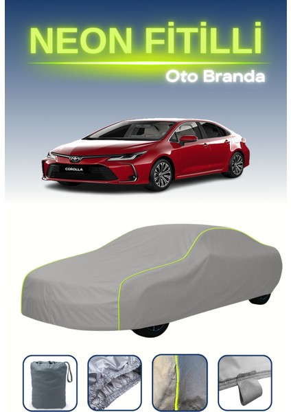Gri [toyota Corolla Eu 2019 - 2021] Uyumlu Neon Fitilli Araba Brandası, Su ve Toz Geçirmez