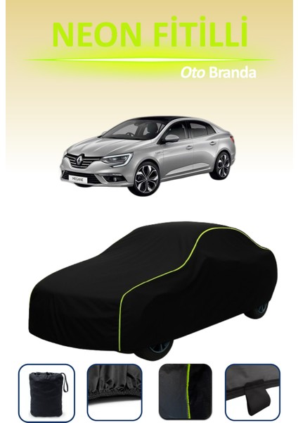 Siyah [renault Megane Sedan 2016 - 2021] Uyumlu Neon Fitilli Araba Brandası, Su ve Toz Geçirmez