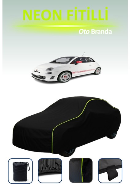 Siyah [fiat 500 Abarth 2008 - 2021] Uyumlu Neon Fitilli Araba Brandası, Su ve Toz Geçirmez